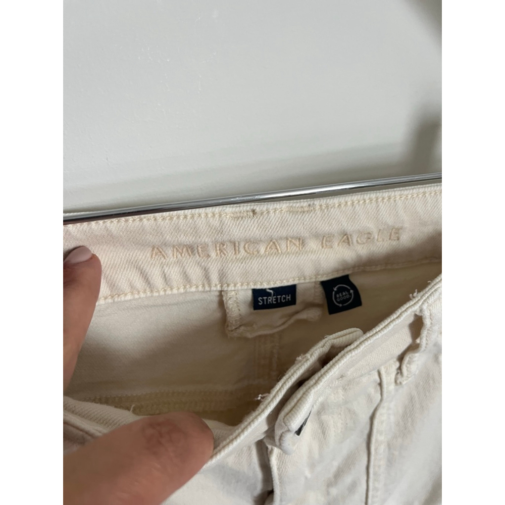 Beige Wide Leg Carpenter Pants High Rise Off White Raw Hem American Eagle Pants - Picture 3 of 7